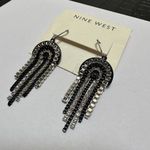 Nine West NWT Pierced Earrings Dangle Drop Silver Tone / Black Photo 2