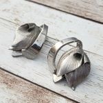 Vintage Clip On Earrings Silver Tone Artsy Leaves Photo 1