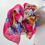 Pink Floral Scarf‎ Art to Wear Artsy Flowers Gardening Gift Feminine Wrap Twee * Photo 0