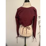 ZARA  Burgundy Cropped Long Sleeve Tie Back Shirt Womens Size S Photo 1