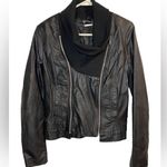 JouJou Black Faux Leather Moto Bomber Jacket Knit Cowl Neck Mob Wife Size Medium Photo 0