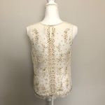 Willow & Clay Top Crocheted Beaded Cami Sleeveless Floral Mesh Sheer Cream Black Photo 2