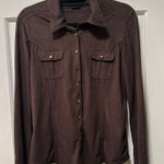 Vertigo Paris Vertigo Brown‎ & Gold Suede Button Down Top Photo 0