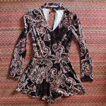 Bebop BROWN VELVET PAISLEY LONG SLEEVE HIGH NECK ROMPER Photo 3