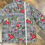 Jeuvre Floral Ruffle Plaid Mock Turtleneck Long Sleeve Blouse Medium Black Photo 6