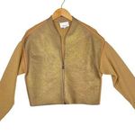 3.1 Phillip Lim  Gold Full Zip Crop Jacket with Wool Blend Sweater Sleeves-Small Photo 0