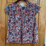Love The Label Boho Floral Block Print Cotton Top XS Rust Blue India Peasant Blo Orange Photo 0