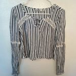 Hollister  Cropped Long Sleeve Top White Blue/Gray Stripes Photo 2