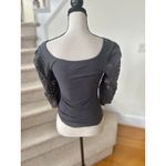 Free People  Grey Crochet Lace Long Sleeve Scoop Neck Henley Top Photo 1