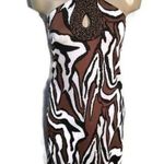 INC  Beaded Bodice Sleeveless Brown Animal Print Dress S Photo 7
