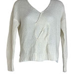 Anthropologie Moon & Meadow XS White Twist Front Sweater VNeck Long Sleeve Cozy Photo 0