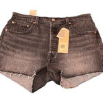Levi's NWT Levi’s 501 Button Fly Cut Off Faded Black Jean Shorts Size 33 Raw Hem‎ Photo 0