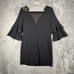 Trina Turk  Black Dress Size 2 Floral Embroidered Ruffle Sleeve Cocktail Photo 2