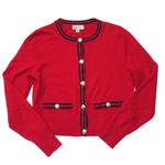J.Crew NWT Cashmere Sweater Lady Jacket in Cardinal Red Navy Contrast Trim S Photo 4
