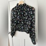 ZARA  Black Floral Sheer Blouse Metallic Cropped Size M Photo 2