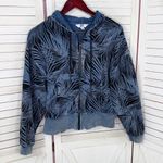 JoyLab Palm Leaf Print Full Zip Hoodie Jacket Distressed Blue XS Photo 6