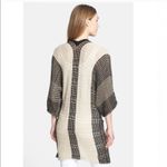 Lucky Brand Glendora Grid Stitch long cardigan open knit size S black tan linen Photo 6