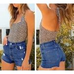 Free People Talk Back Square Neck Floral Halter Bodysuit Tank Top Black Medium Photo 1