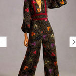 Farm Rio  heart printed deep v jumpsuit 200$ boho casual fall wide leg party Photo 0