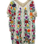 Free People Momo for Embroidered Kaftan One Size White Floral Crochet Silk Photo 0