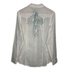 Wrangler White Western Snap Front Embellished Cross Shirt Women Size Large Photo 3