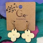 White Enamel Clover Dangle Earrings NWT Photo 0