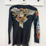 VTG 1999 Great China Wall Tattoo Top Studded Rhinestones Crystals Y2K Vibes M Black Photo 1