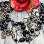 Silver Tone & Black Bead Twisted Multi Chain Statement Necklace Layer Adjustable Photo 0