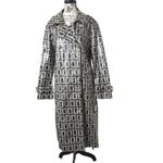 Karl Lagerfeld  Women's Double L Trench Coat Sz 12 Black White Geometric Long Photo 1