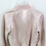90s Vintage ACROBAT Womens Bomber Track Jacket Pink Silk Zip Up Rhinestone "D" Photo 7