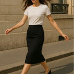 Ellen Tracy  Size 14 Midi Unlined Straight Skirt 15" Back Vent & Front Zipper Blk Photo 0