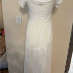 Roxy  Lovers Marshmallow Dress Large Smocked Off the Shoulder Maxi Ruffled Lace Photo 8