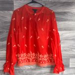 Loft Red Floral Embroidered Blouse Photo 0