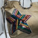 T Shirt Jeans Gold Metallic Tote Bag Large Sequin Star Handle Shoulder Bag Photo 1