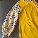 Women’s Yellow Midi Dress Mock Neck Plaid Long Sleeves and Bow Detail Size 2XL Photo 9