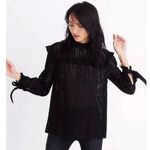 Madewell Black Eyelet Ruffle Mock Neck Long Sleeve Frilly Tie Back Blouse Top XS Photo 0