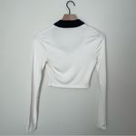 SheIn School Girl Ribbed‎ Long Sleeve Collared Crop Top Black and White Photo 2