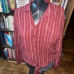 American Eagle rust & white striped L cropped tie front shirt Photo 0