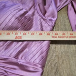 Mac Duggal ‎ Pleated Long Sleeve V-Neck Gown Size 16 Lilac Pink Satin Puff Photo 10