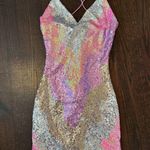 B Darlin Vintage B. Darlin Sparkly Barbiecore Pink Mini Dress Cross Back Straps Sz Small Photo 0