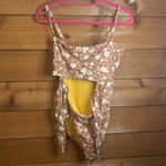 Aerie Floral Open Tie Full Coverage One Piece Swimsuit Strap /Strapless Brown XL Photo 2