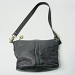 st. john's bay VTG Y2K Genuine Leather Black Shoulder Bag Purse Gold Brass Heart Charm Retro * Photo 1