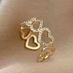 18K Gold Plated Adjustable Heart Open Ring for Women,Love Ring,Statement Ring Photo 1