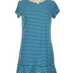 Lands' End Women Casual Dress Teal Blue Tonal Stripe 2X Cotton Short Sleeve Green Photo 0