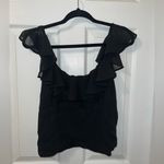 Abercrombie & Fitch NWOT Abercrombie Ruffle Scoop Neck top in Black size medium. Chiffon fabric. Photo 0