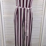 Forever 21  Velour Wide Leg Jumpsuit Burgundy/White Stripes-Medium Photo 0