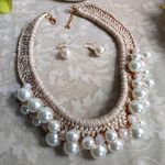 Pearl and Glass Bead Crochet Collar Necklace Gold Photo 0
