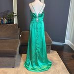 Women’s Green Full Length Prom Dress Criss Cross Straps Leg Slit Size 10 *READ Photo 3