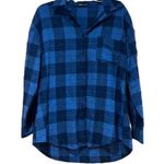 SheIn Oversized Blue Flannel Plaid Button Down Shirt Photo 0