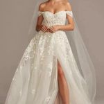 David's Bridal GALINA SIGNATURE Floral Tulle Wedding Dress Gown Removable Sleeve Coquette Bride Photo 0